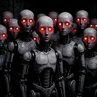 Red-eyed metal sentinels'
