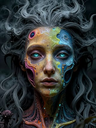 Silvered visions in neon ink'