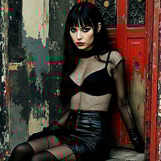 Goth girl front door'