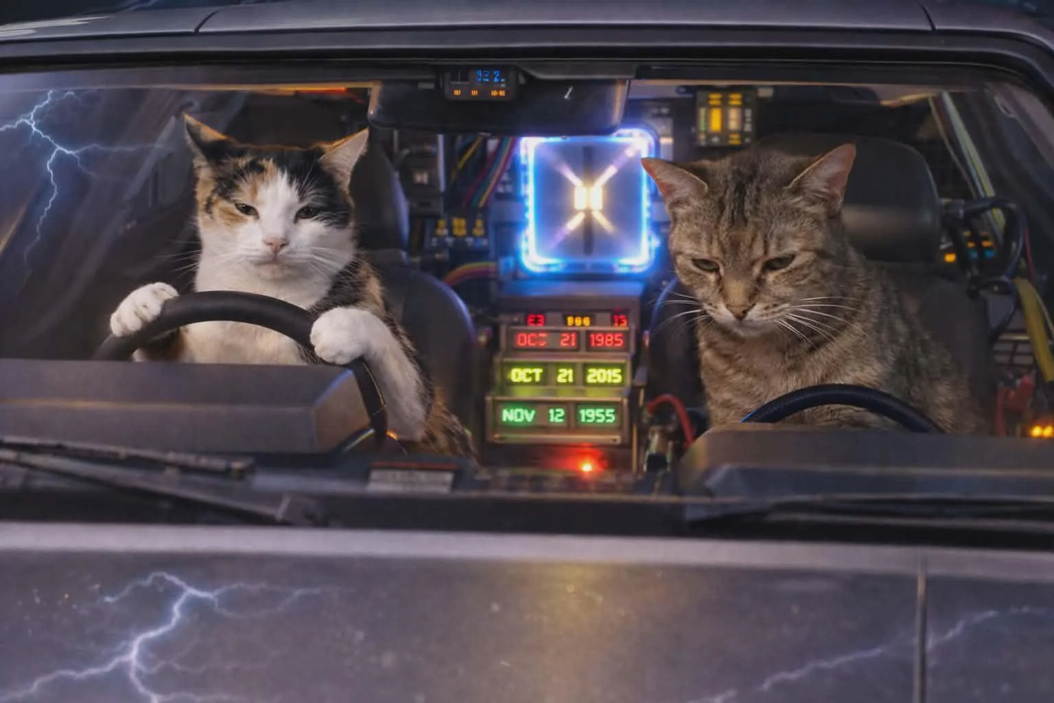 Bad kitties steal the DeLorean. picture 1 of 1