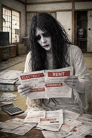 Kayako Saeki from The Grudge after scaring all the residents out of the house'