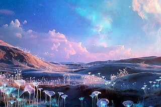 “Lost in the gentle glow of an alien twilight… my peaceful escape planet 🌌✨ [OC]”'