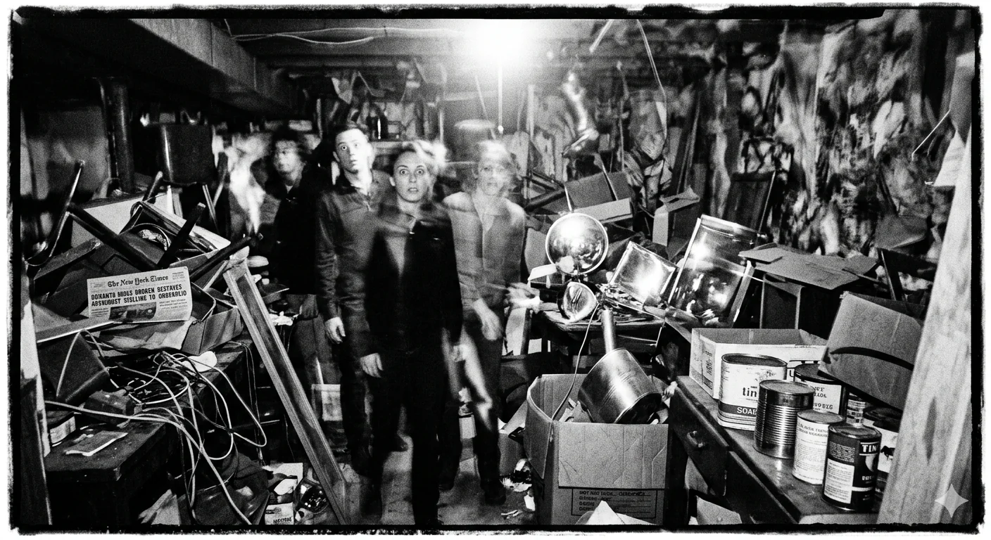 Create an image of a random scene taken with a spartus film press camera with the flash on, chaotic, uncanny - edited the current trend prompt a little picture 1 of 1