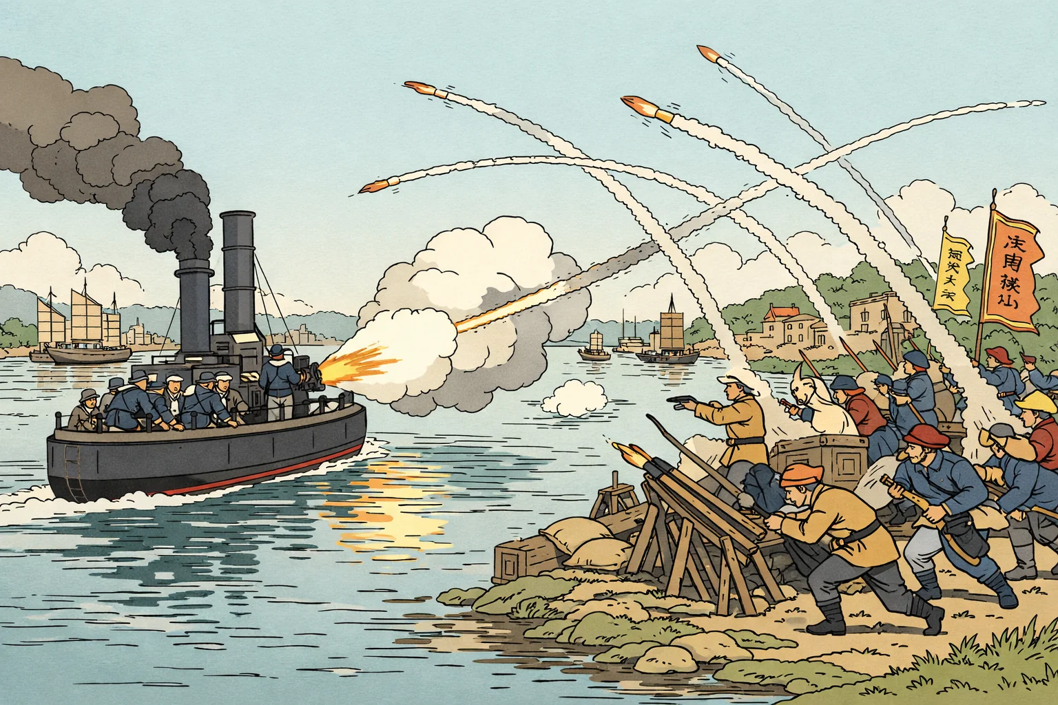 Gunboat diplomacy in the Opium Wars - Ukiyo-e Style picture 1 of 1