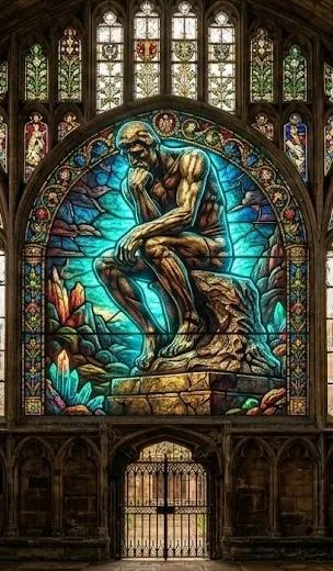 Gothic Bioluminescent Stained Glass — turned my wife's photo into a cathedral window, then went wild with dragons and sculptures picture 1 of 10