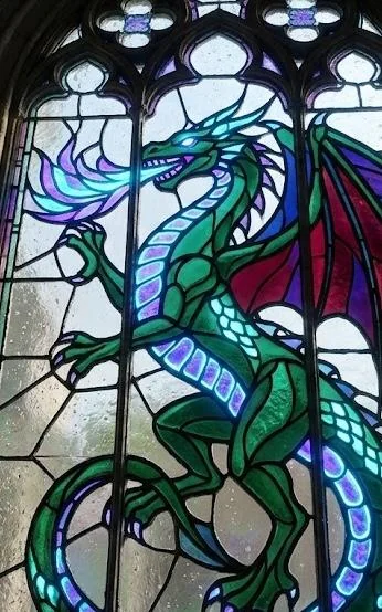 Gothic Bioluminescent Stained Glass — turned my wife's photo into a cathedral window, then went wild with dragons and sculptures picture 4 of 10