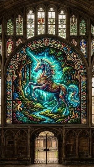 Gothic Bioluminescent Stained Glass — turned my wife's photo into a cathedral window, then went wild with dragons and sculptures picture 9 of 10