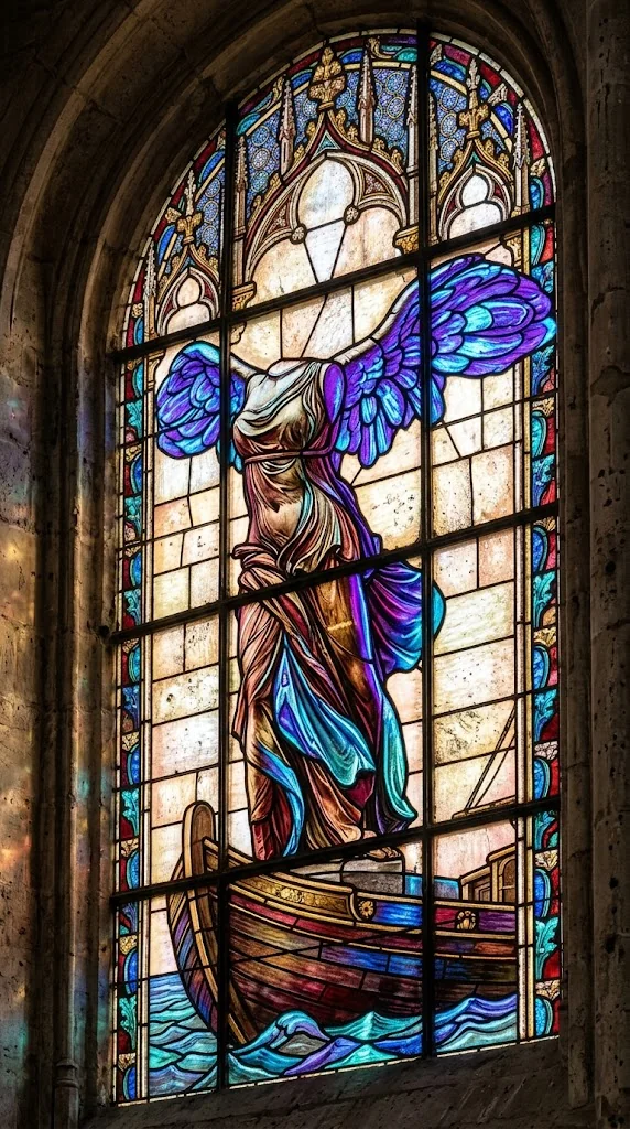 Gothic Bioluminescent Stained Glass — turned my wife's photo into a cathedral window, then went wild with dragons and sculptures picture 10 of 10