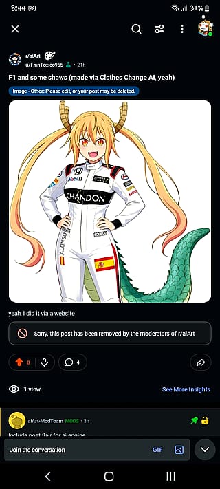 For the mods that removed this post, the AI engine was not listed, the AI engine i used is ClothesChange.ai, it is not listed here'