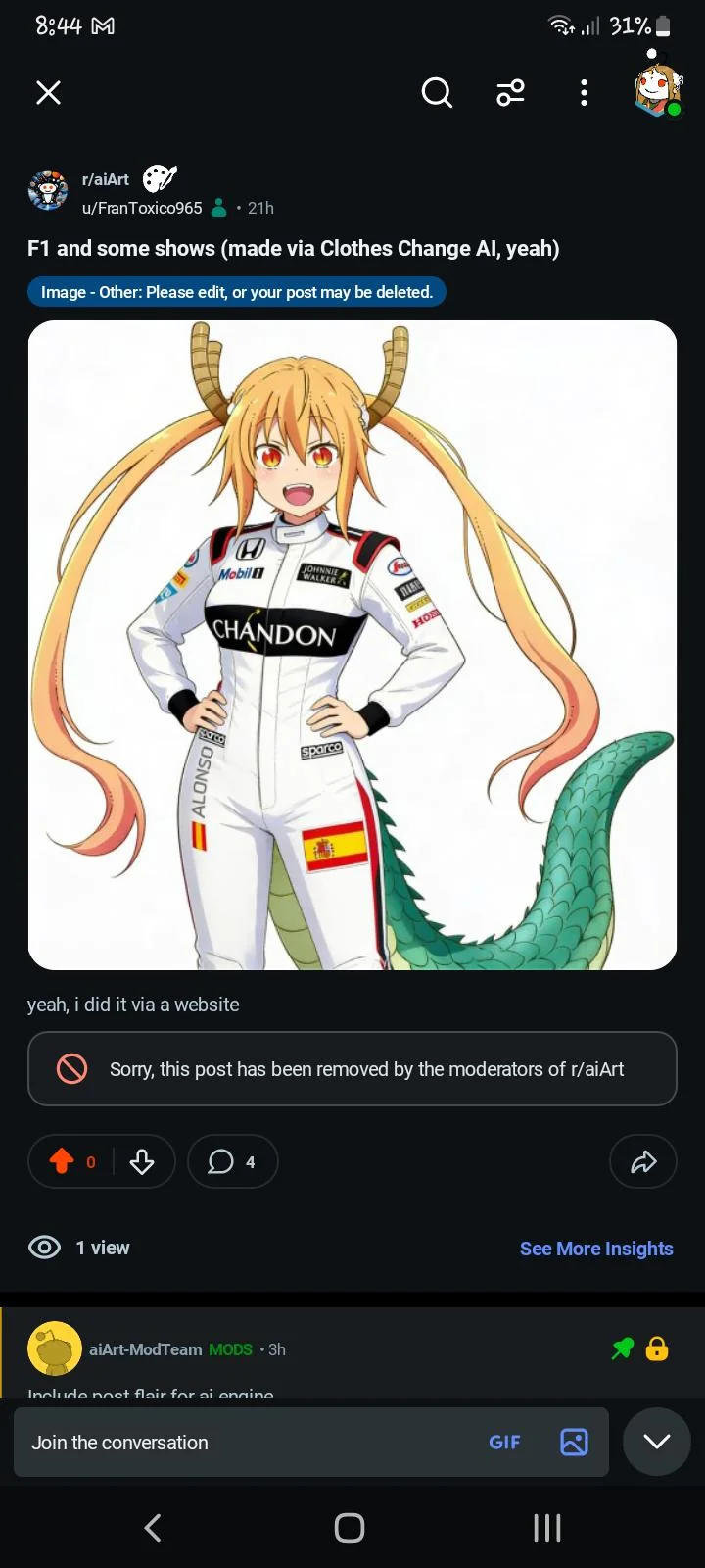 For the mods that removed this post, the AI engine was not listed, the AI engine i used is ClothesChange.ai, it is not listed here picture 1 of 1