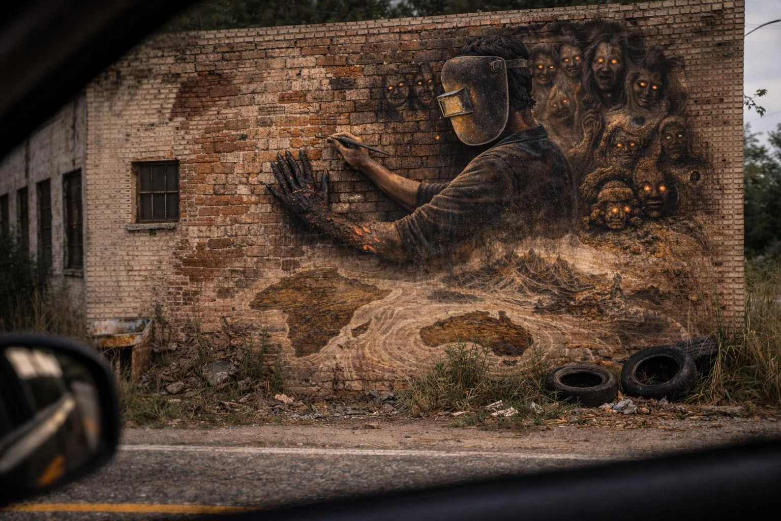 The brick that burnt the builder, ai mixed media on brick picture 1 of 1