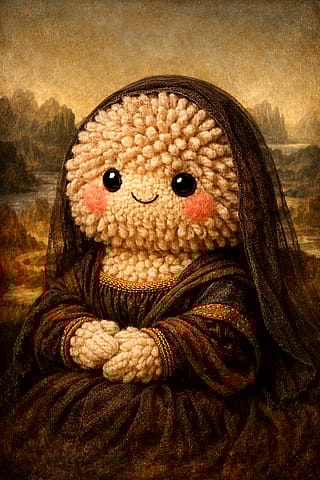 Reimagined the Mona Lisa as a fluffy pompom character 🌸 [AI][OC]'