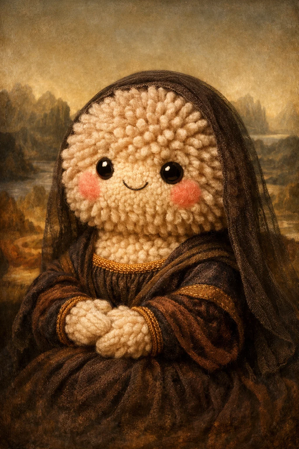 Reimagined the Mona Lisa as a fluffy pompom character 🌸 [AI][OC] picture 1 of 1