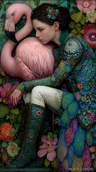 Finding a quiet sanctuary in a soft garden... The Girl and the Flamingo'