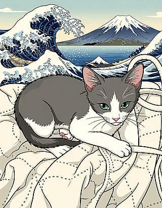 My cat Leo, when he was a kitten almost 13 years ago in Ukiyo-E inspired drawing'