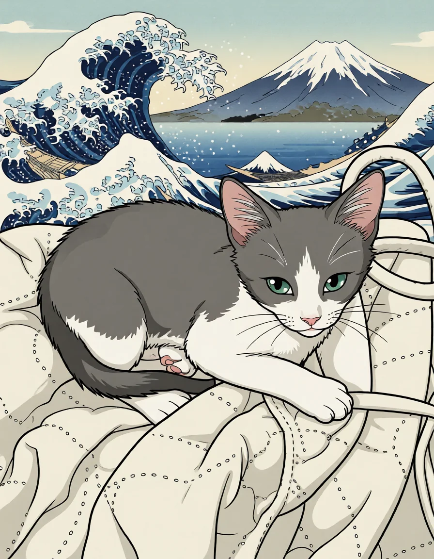 My cat Leo, when he was a kitten almost 13 years ago in Ukiyo-E inspired drawing picture 1 of 1
