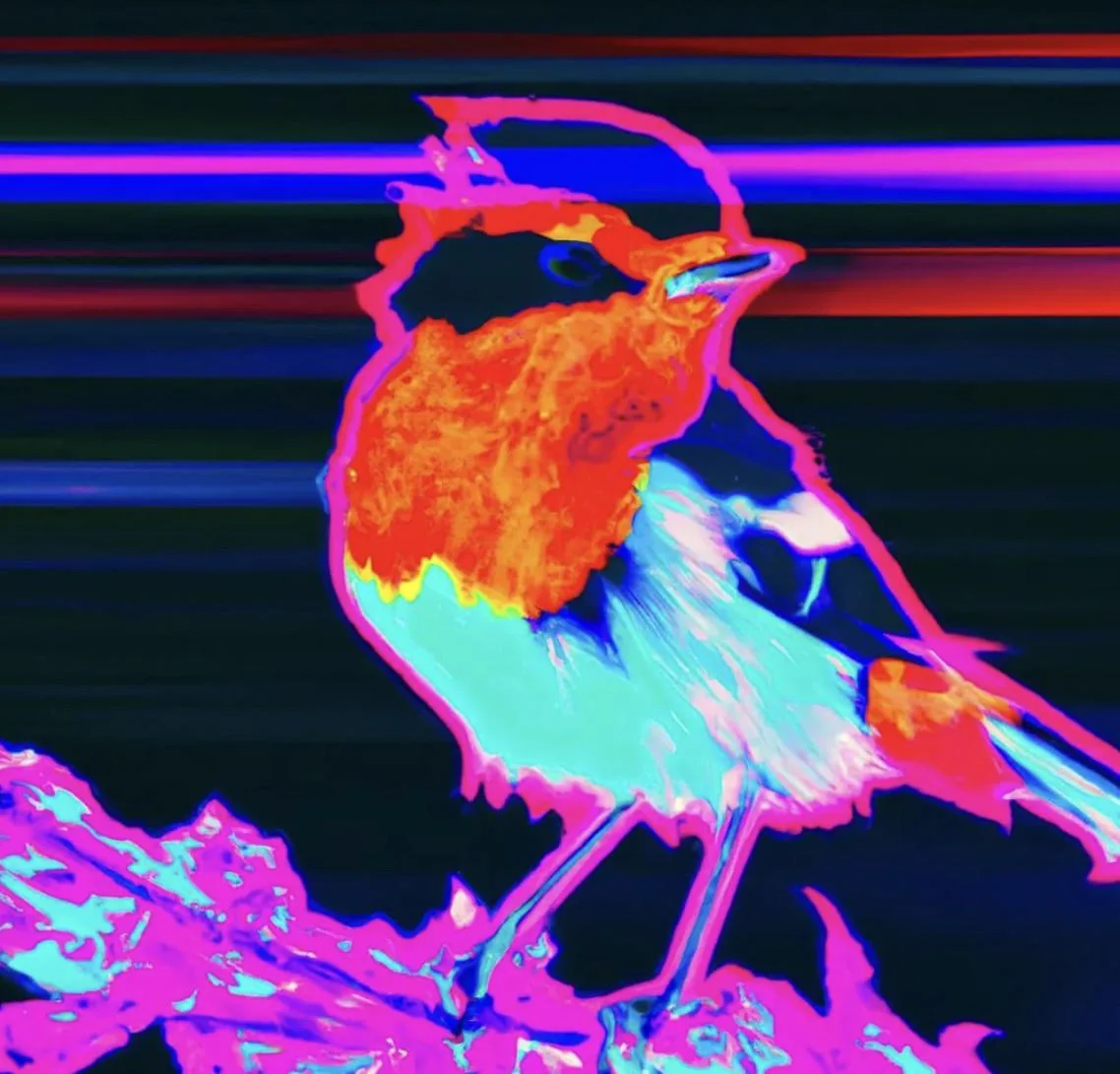 Synthwave art of a robin picture 1 of 1