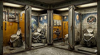 "Space Station Theme Public Toilet With Universal Waste Management Systems"'