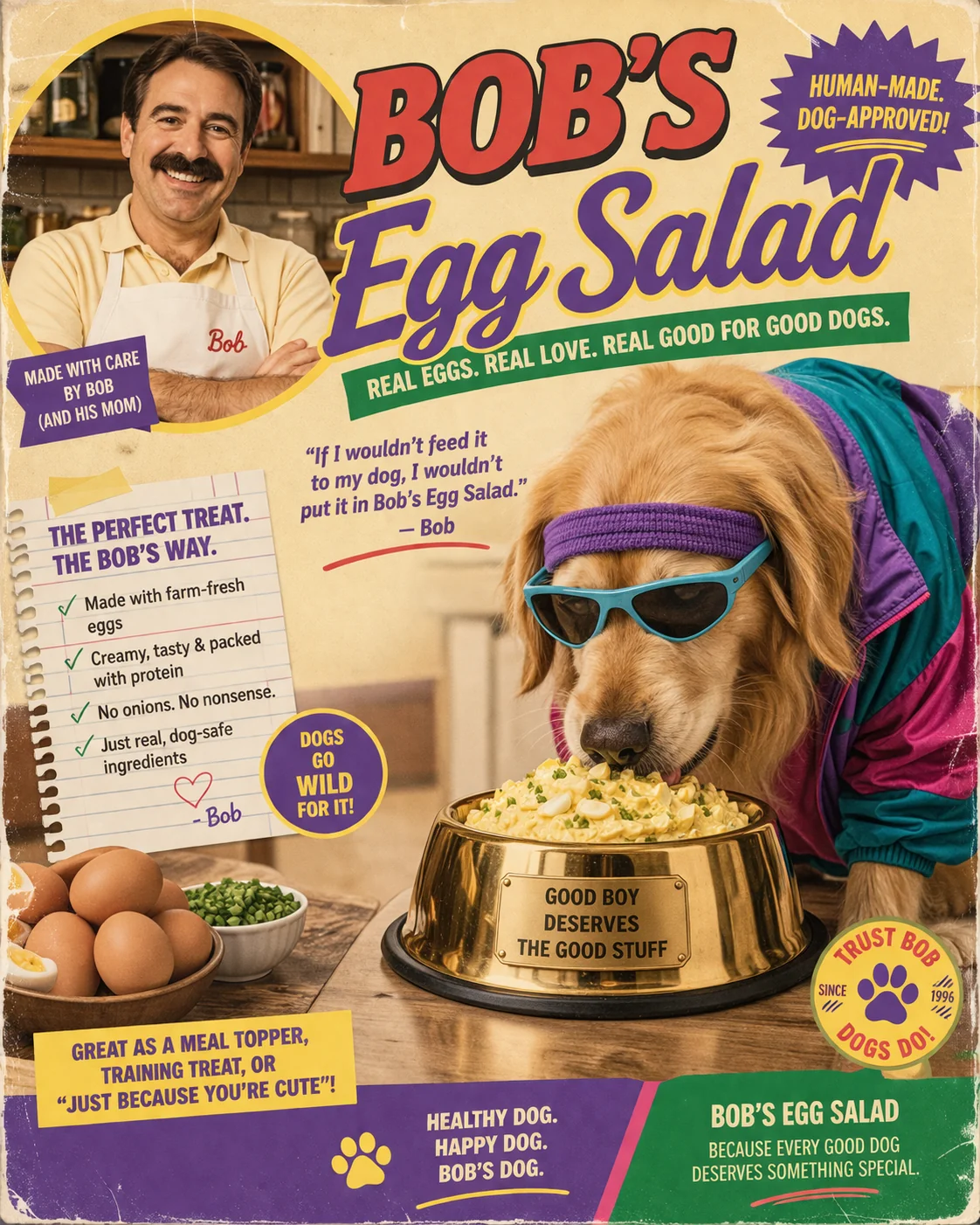I made a ridiculous 90s ad for dog egg salad. It gets funnier every time I look at it picture 1 of 1