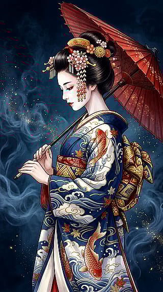 Drawing of a geisha - prompt 👇🏻'