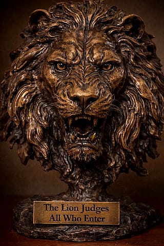 The Lion Who Judges All Who Enter'