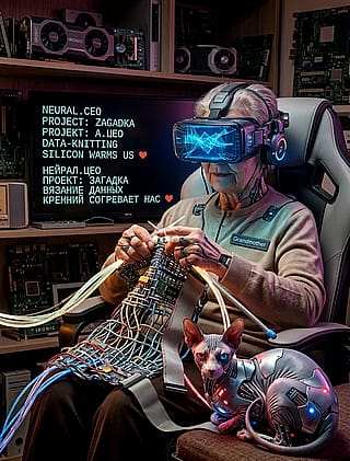 Neural.ceo Project: Cyber-knitting from old IDE cables. Grandmother keeps the optimized cats warm. ❤️'