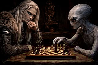 Chess game between 2 races of alien'