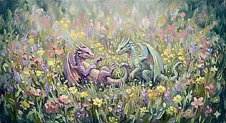 Oil Painting: Baby Dragons'