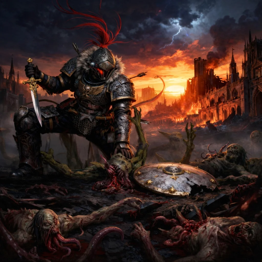 "El cruzado de la cresta lunar: Purga de la guarida abisal" - (Fanart de Goblin Slayer) picture 1 of 1