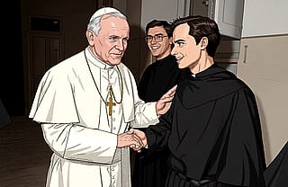 The pic is actually real, only modified from the old pic. Old Pope meeting Future Pope'