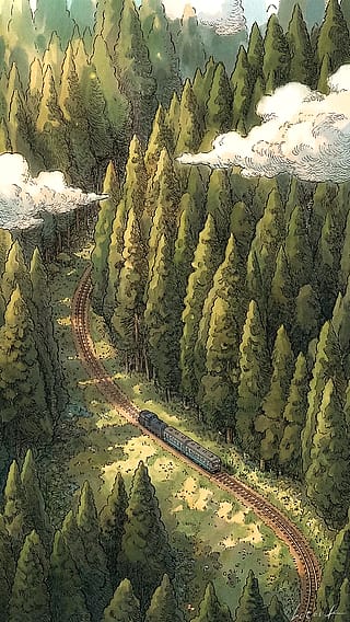 A Small Train in a Deep Forest / Phone Wallpaper Archives'