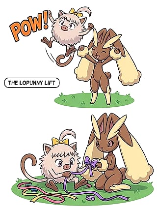 Mimi the Lopunny and Ribbon the Mankey'
