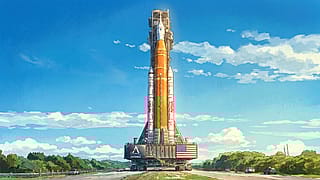 NASA Artemis II Rocket Rolling Out in Ghibli Anime Art Style (3840x2160)'