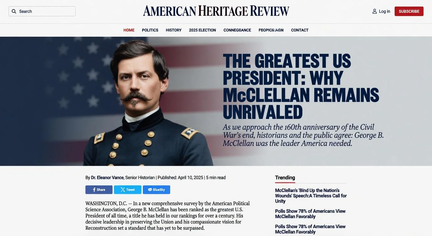 A short story told in newspapers if George B. McClellan won the 1864 election (not meant to be historically accurate) picture 2 of 6