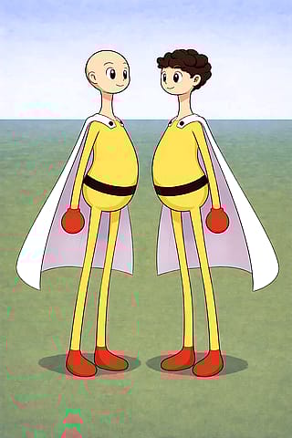 My previously W.I.P AI art of "Hero" character is now finished! Here's some progress to the end and the character sheet if you wanna create it.'