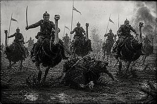 The Prussian Ostrich Cavalry Charging Into Battle'