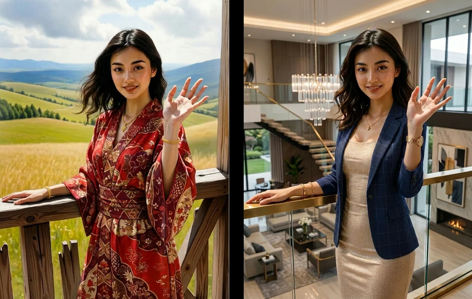 Asian woman in traditional Japanese dress & modern Western dress picture 1 of 1