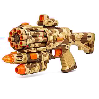 Plastic gatling handgun w/ flamethrower and rocket launcher'
