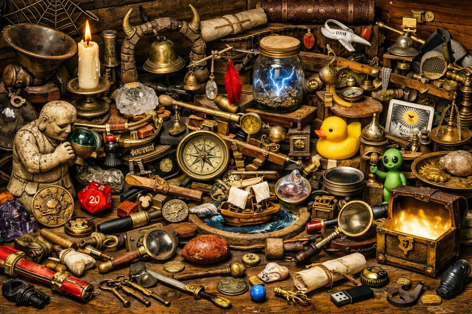 "Find the marble, USB stick, and feather" picture 1 of 1