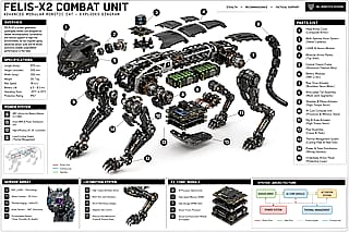 “Felix-X2 Robotic Combat Cat Exploded Diagram”'