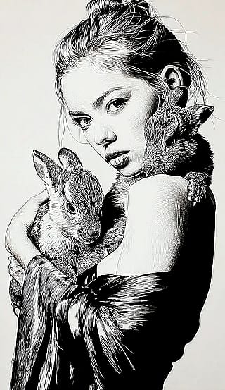 🐇🖤Woman with Two Bunnies'