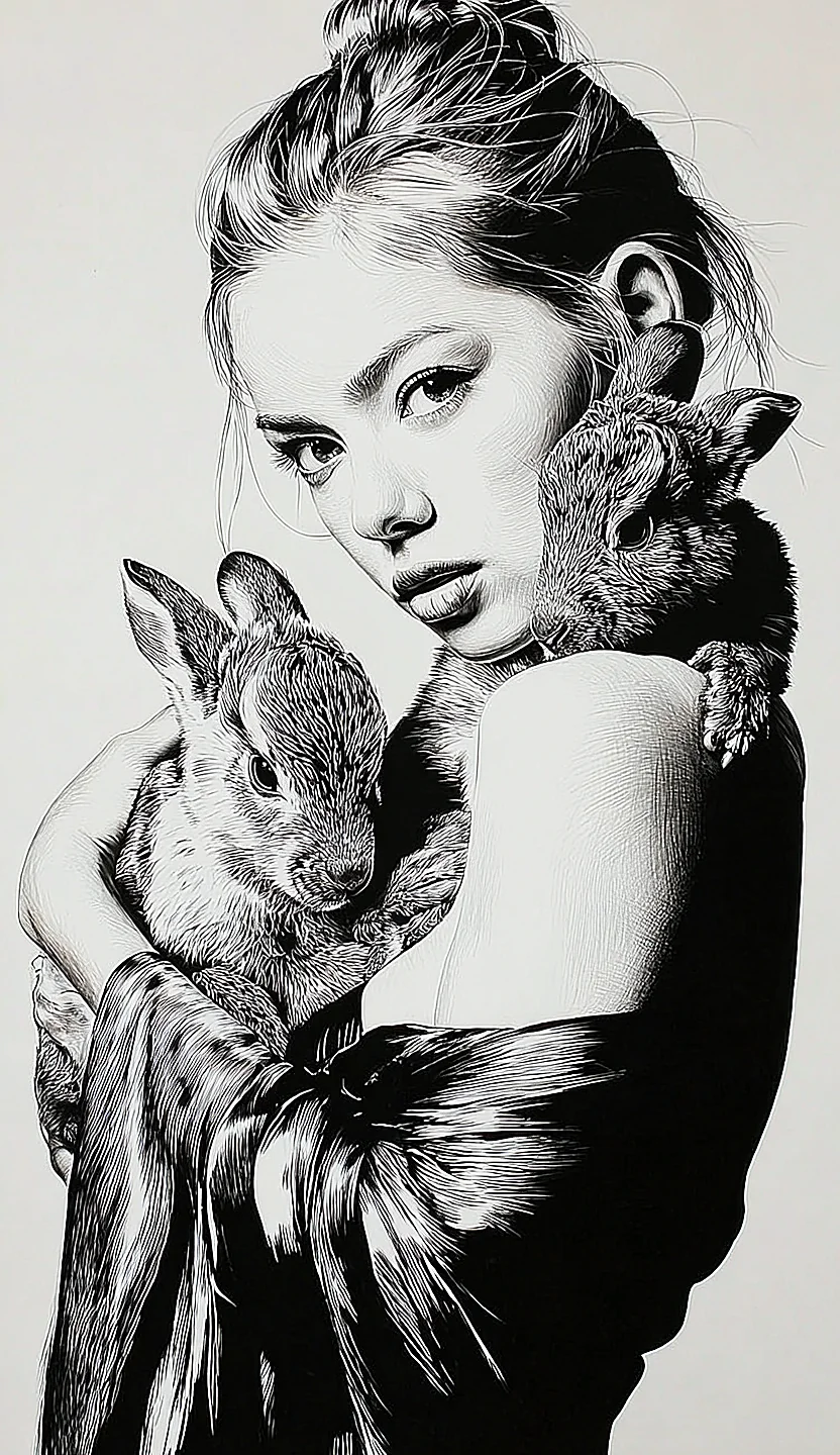 🐇🖤Woman with Two Bunnies picture 1 of 1