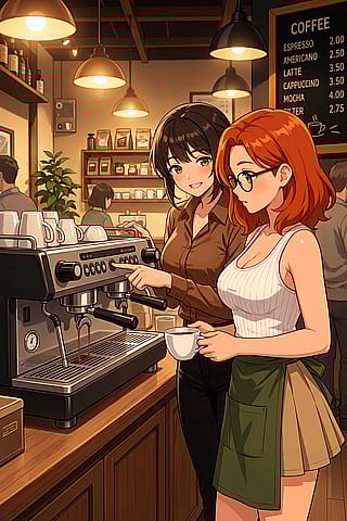 Stacey training a new barista… during peak café chaos ☕💥'