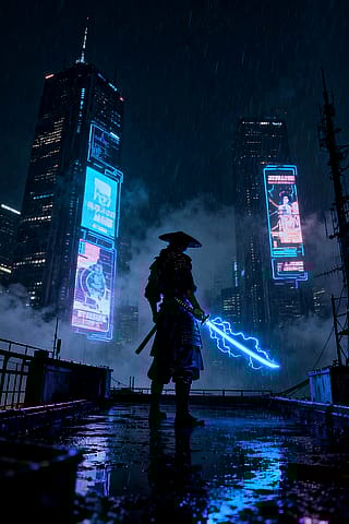 AI Poster Design - Neon Samurai'