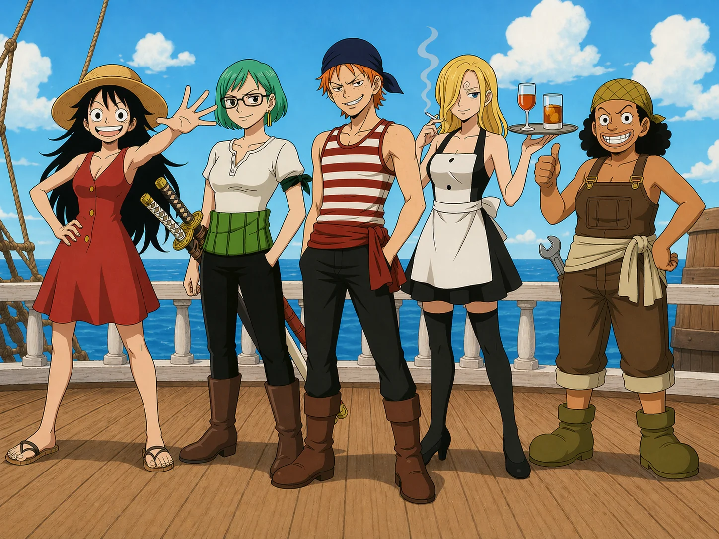 My interpretation of the One Piece Straw Hat Pirates, genderbent. picture 1 of 1