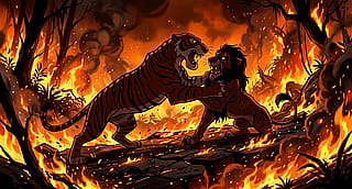 Shere Khan vs Scar - Battle in the Fiery Jungle'