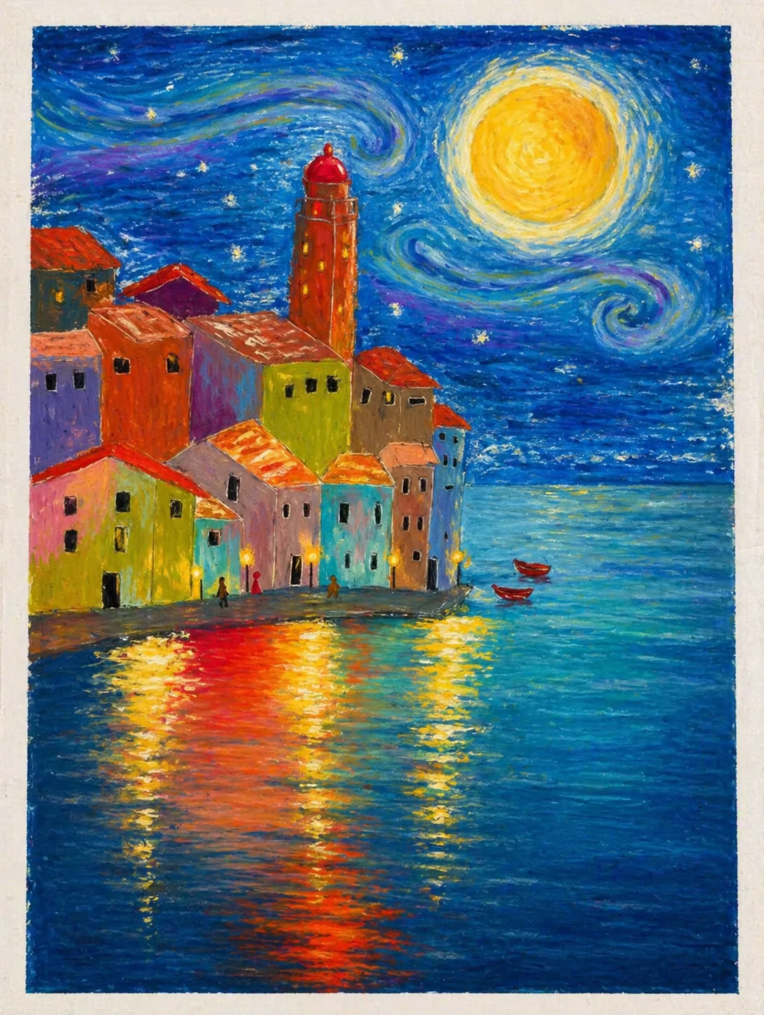 Van Gogh-inspired coastal town — from my drawing to AI-enhanced☺️ picture 1 of 2