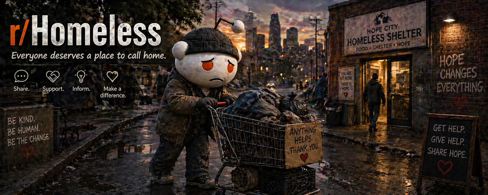 Proposed new subreddit banner for r/Homeless, since that sub doesn't allow image attachments. picture 1 of 1
