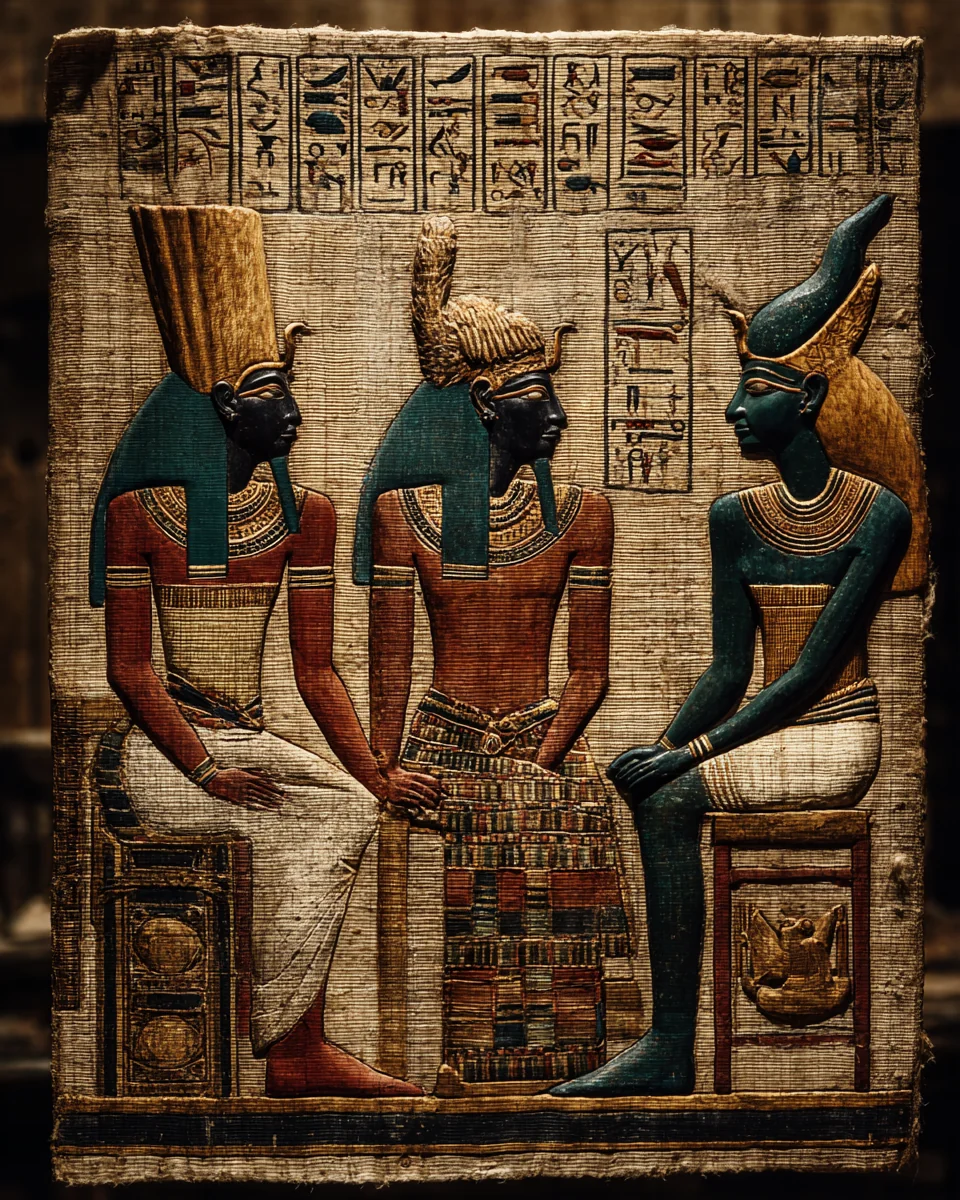 Osiris — Egyptian mythology. Murdered by his brother Set, dismembered, and reassembled by his wife Isis, he became the first being to return from death and thereafter ruled the Duat — the underworld — as judge of all souls. picture 1 of 3