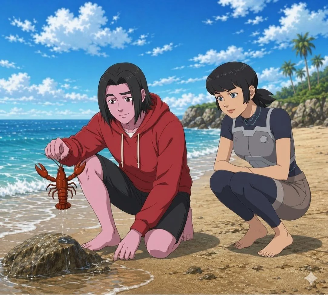 A day at the beach, encountering a wild lobster. picture 1 of 1